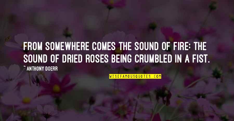 A Fist Quotes By Anthony Doerr: From somewhere comes the sound of fire: the A Fist Quotes By Anthony Doerr: From somewhere comes the sound of fire: the