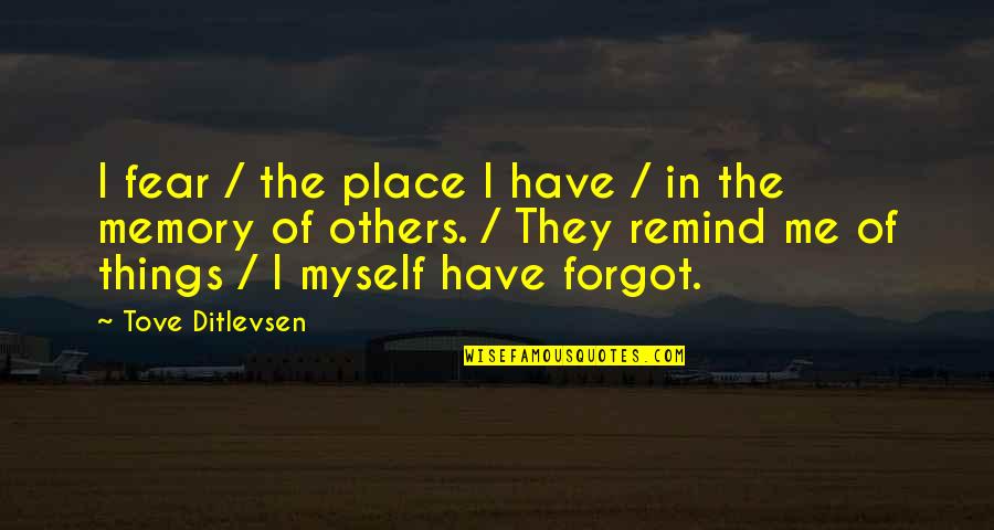 A Friend Who Is Leaving Quotes By Tove Ditlevsen: I fear / the place I have /