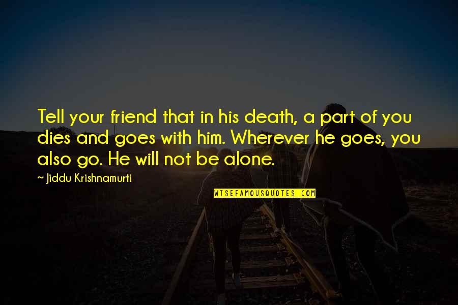 A Friend's Death Quotes By Jiddu Krishnamurti: Tell your friend that in his death, a