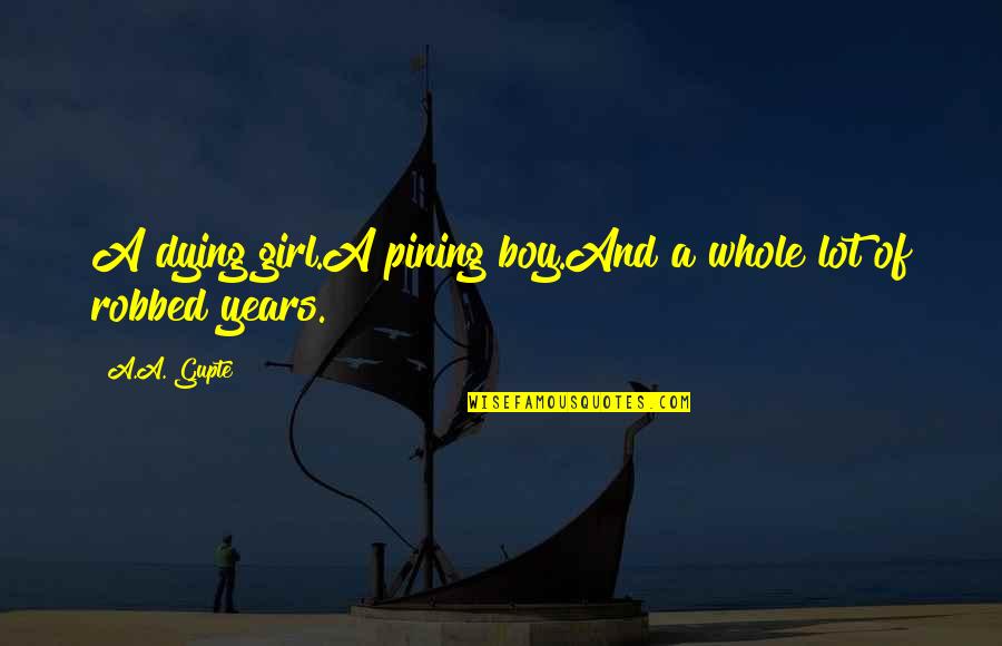 A Girl And A Boy In Love Quotes By A.A. Gupte: A dying girl.A pining boy.And a whole lot