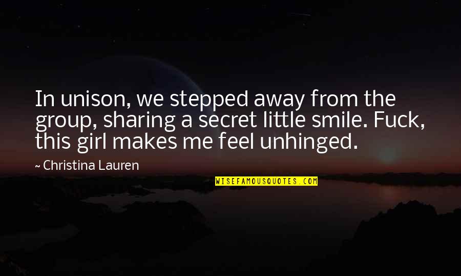 A Girl Smile Quotes By Christina Lauren: In unison, we stepped away from the group,