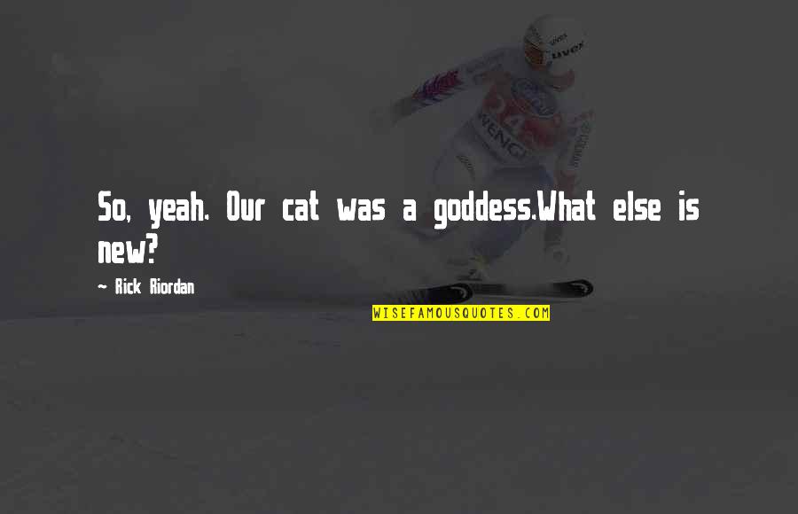 A Goddess Quotes By Rick Riordan: So, yeah. Our cat was a goddess.What else