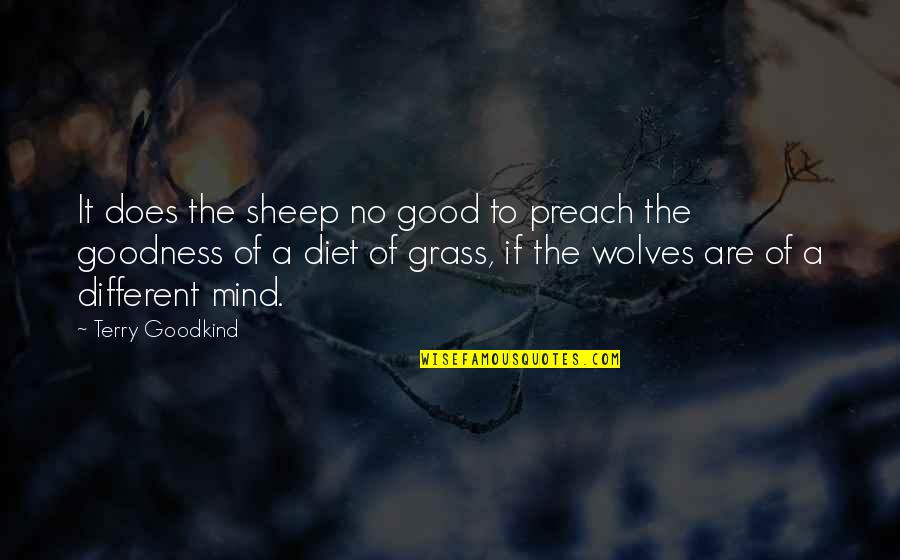 A Good Diet Quotes By Terry Goodkind: It does the sheep no good to preach A Good Diet Quotes By Terry Goodkind: It does the sheep no good to preach