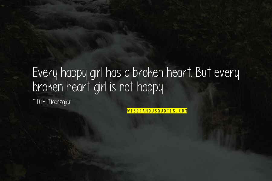 A Happy Girl Quotes By M.F. Moonzajer: Every happy girl has a broken heart. But A Happy Girl Quotes By M.F. Moonzajer: Every happy girl has a broken heart. But