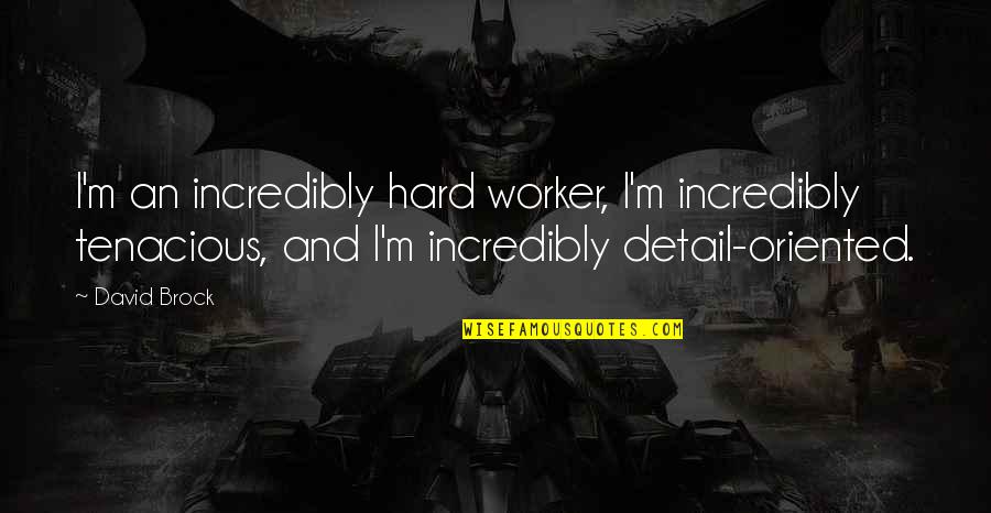 A Hard Worker Quotes By David Brock: I'm an incredibly hard worker, I'm incredibly tenacious,