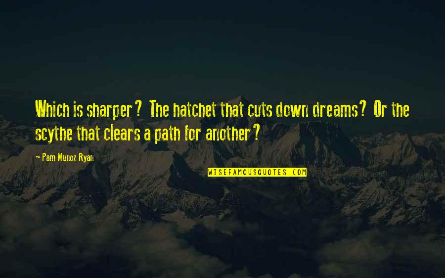 A Hatchet Quotes By Pam Munoz Ryan: Which is sharper? The hatchet that cuts down A Hatchet Quotes By Pam Munoz Ryan: Which is sharper? The hatchet that cuts down