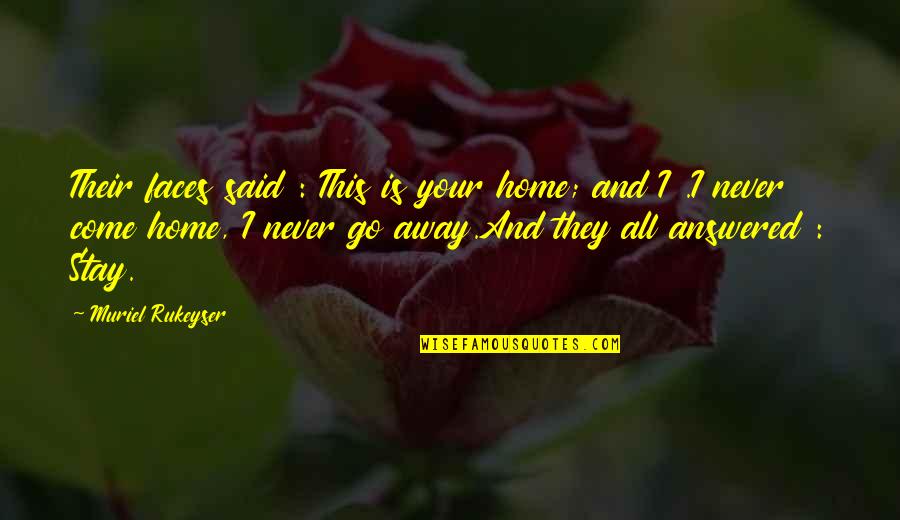 A Home And Family Quotes By Muriel Rukeyser: Their faces said : This is your home;