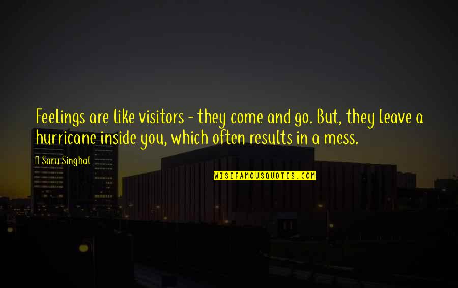 A Hurricane Quotes By Saru Singhal: Feelings are like visitors - they come and A Hurricane Quotes By Saru Singhal: Feelings are like visitors - they come and
