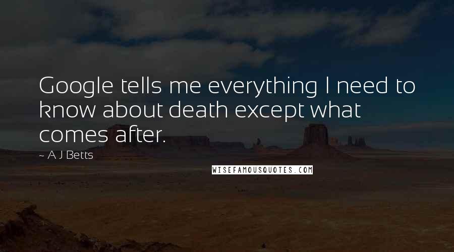 A J Betts quotes: Google tells me everything I need to know about death except what comes after.