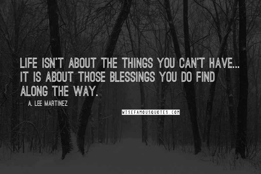 A. Lee Martinez quotes: Life isn't about the things you can't have... It is about those blessings you do find along the way.