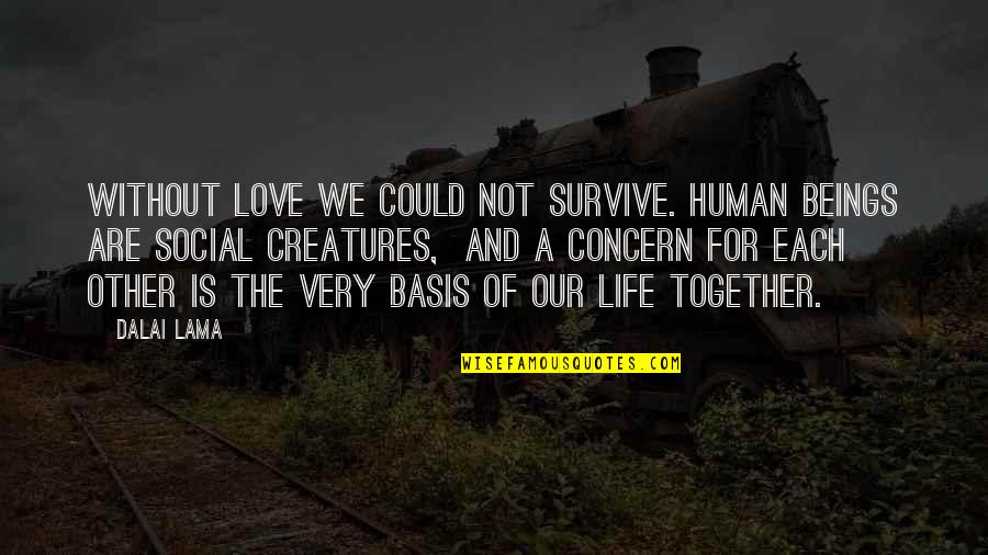 A Life Without Love Quotes By Dalai Lama: Without love we could not survive. Human beings