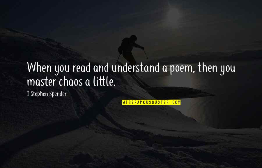 A Little Chaos Best Quotes By Stephen Spender: When you read and understand a poem, then