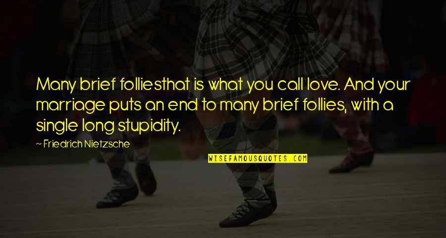 A Long Marriage Quotes By Friedrich Nietzsche: Many brief folliesthat is what you call love.