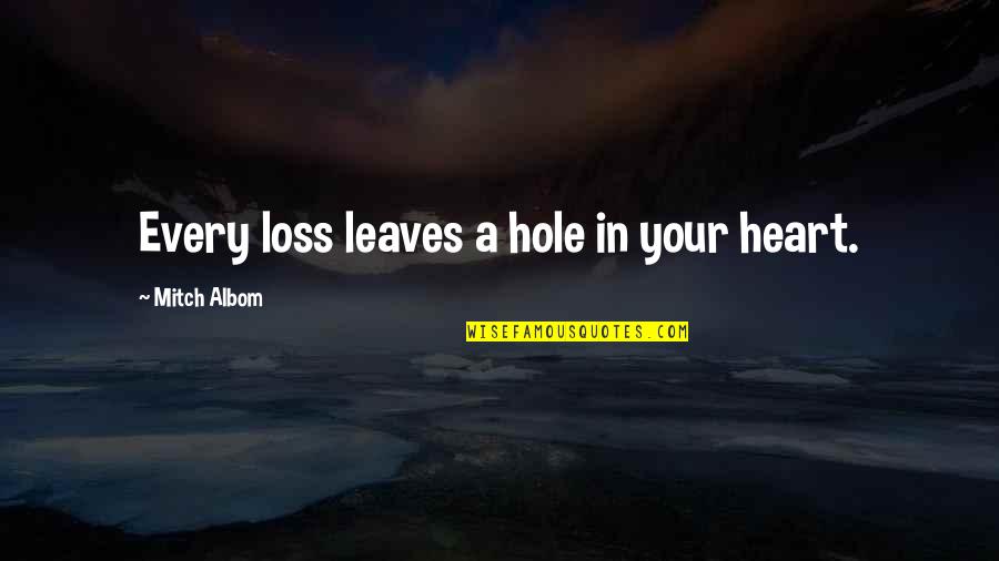 A Loss Quotes By Mitch Albom: Every loss leaves a hole in your heart. A Loss Quotes By Mitch Albom: Every loss leaves a hole in your heart.