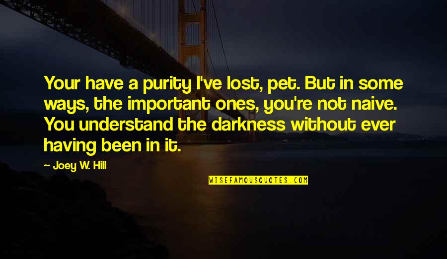 A Lost Pet Quotes By Joey W. Hill: Your have a purity I've lost, pet. But