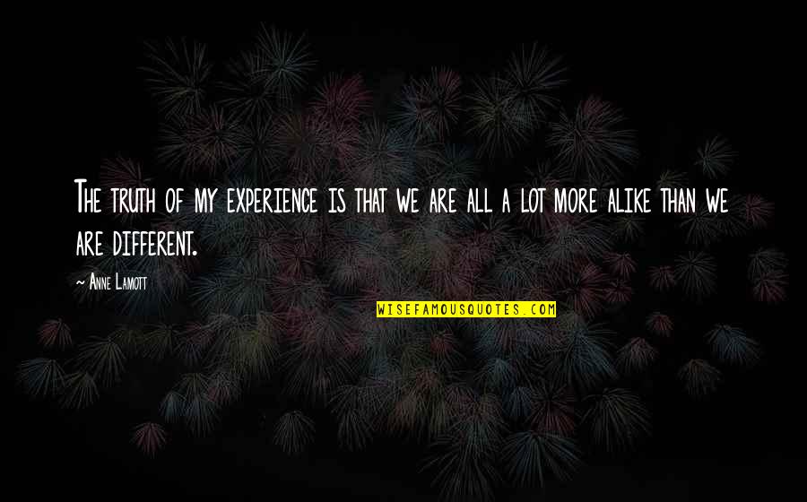A Lot Alike Quotes By Anne Lamott: The truth of my experience is that we