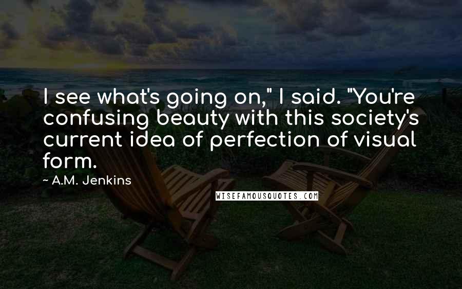 A.M. Jenkins quotes: I see what's going on," I said. "You're confusing beauty with this society's current idea of perfection of visual form.