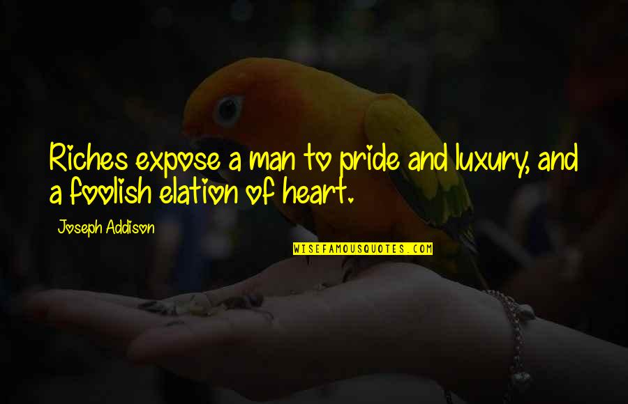 A Man Heart Quotes By Joseph Addison: Riches expose a man to pride and luxury,