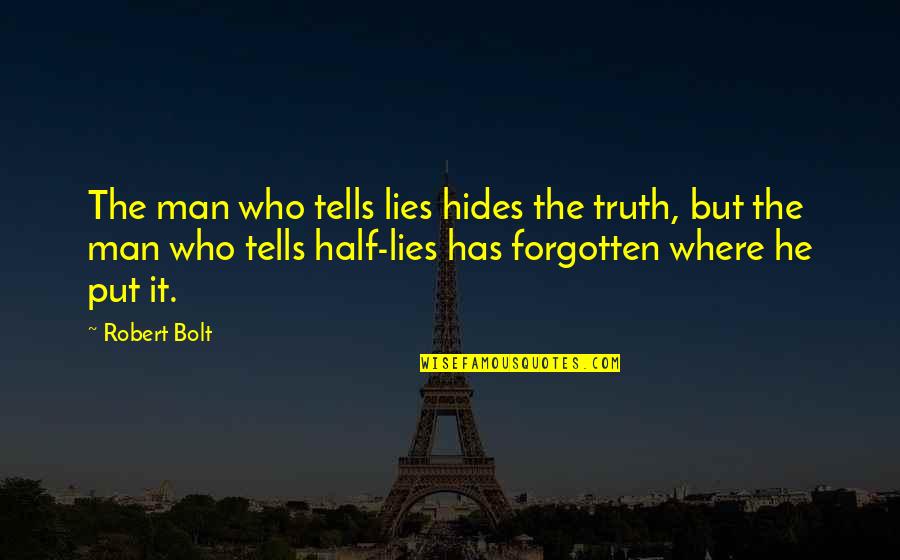 A Man Who Lies Quotes By Robert Bolt: The man who tells lies hides the truth,