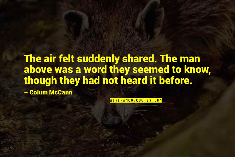 A Man Word Quotes By Colum McCann: The air felt suddenly shared. The man above