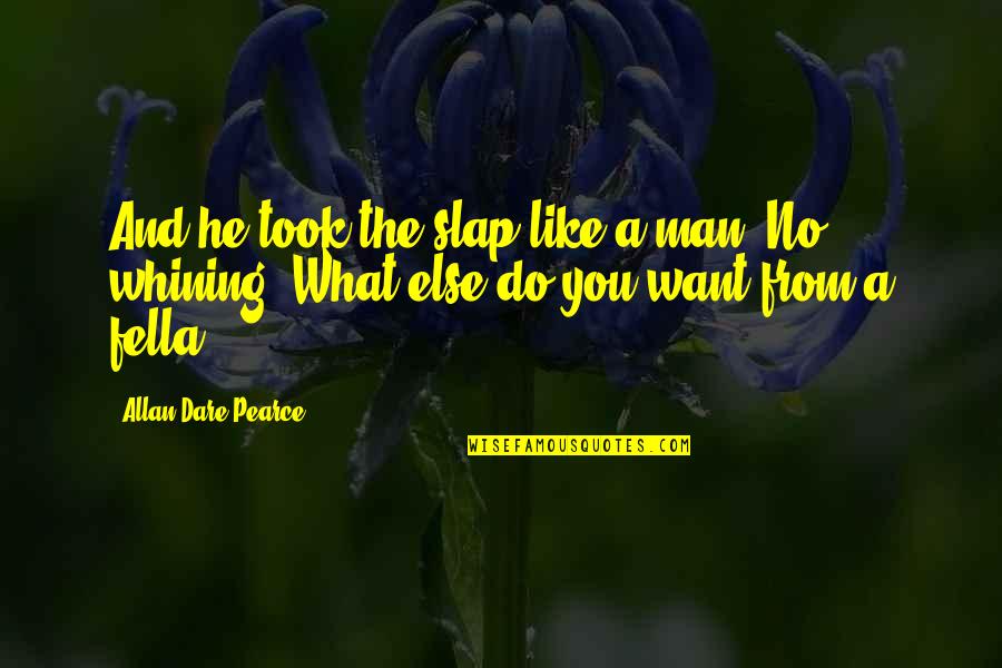 A Man You Like Quotes By Allan Dare Pearce: And he took the slap like a man.