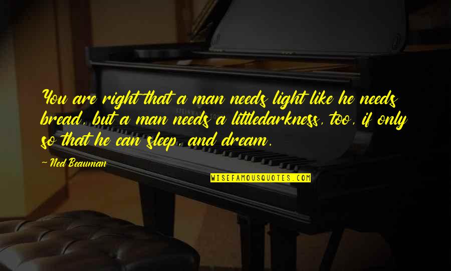 A Man's Dream Quotes By Ned Beauman: You are right that a man needs light