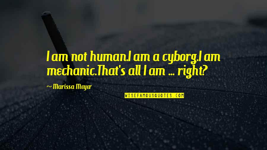 A Mechanic Quotes By Marissa Meyer: I am not human.I am a cyborg.I am