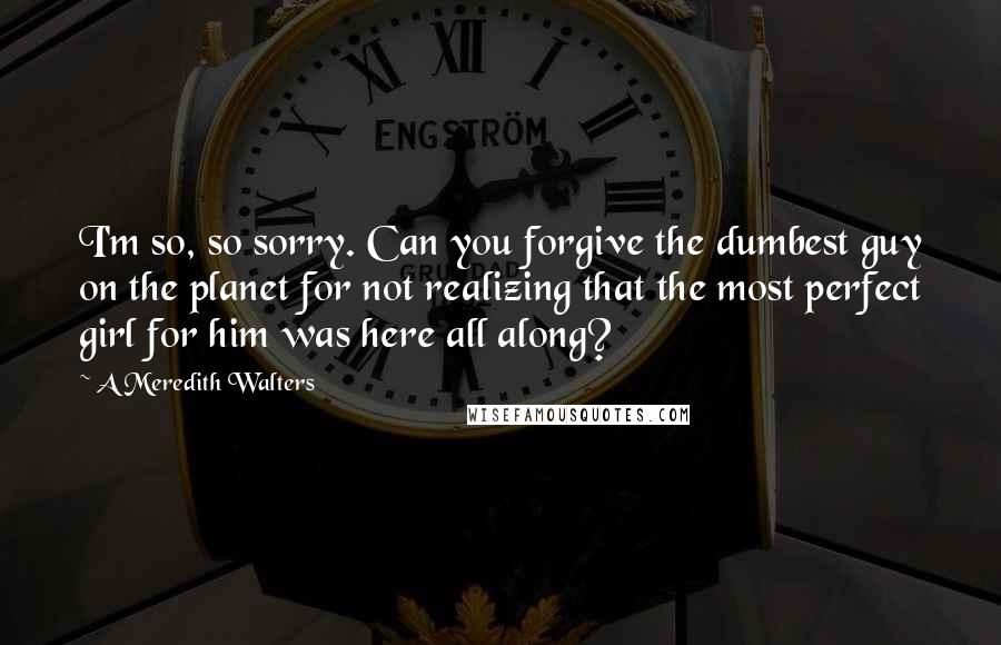 A Meredith Walters quotes: I'm so, so sorry. Can you forgive the dumbest guy on the planet for not realizing that the most perfect girl for him was here all along?