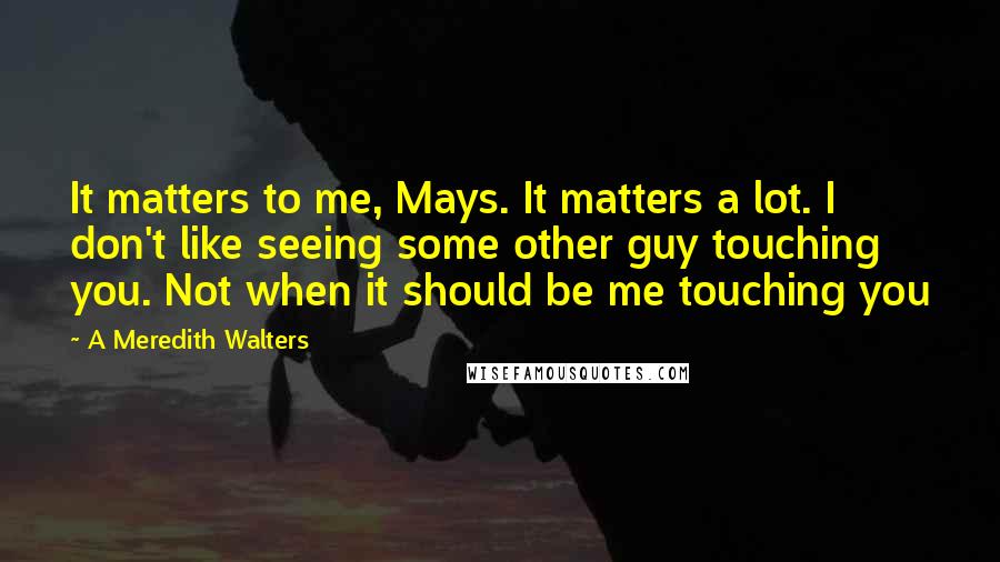 A Meredith Walters quotes: It matters to me, Mays. It matters a lot. I don't like seeing some other guy touching you. Not when it should be me touching you A Meredith Walters quotes: It matters to me, Mays. It matters a lot. I don't like seeing some other guy touching you. Not when it should be me touching you