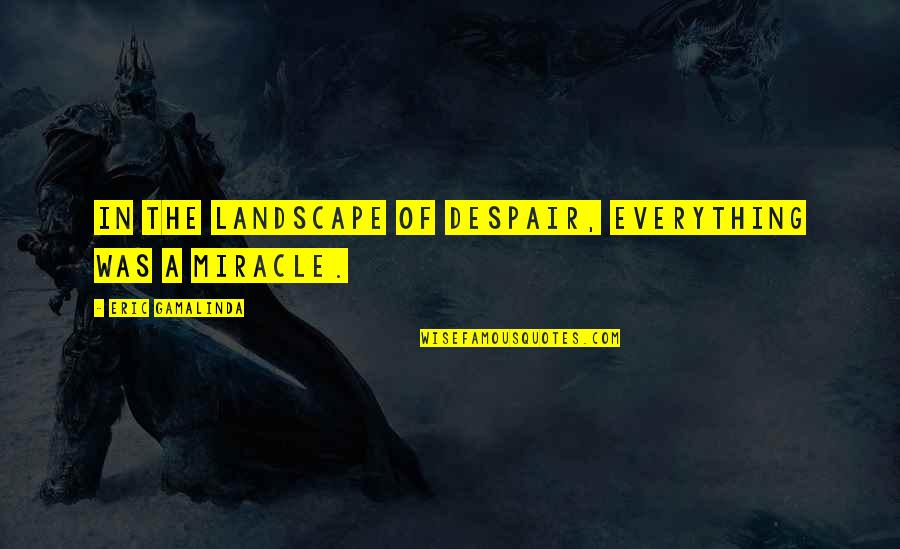 A Miracle Quotes By Eric Gamalinda: In the landscape of despair, everything was a