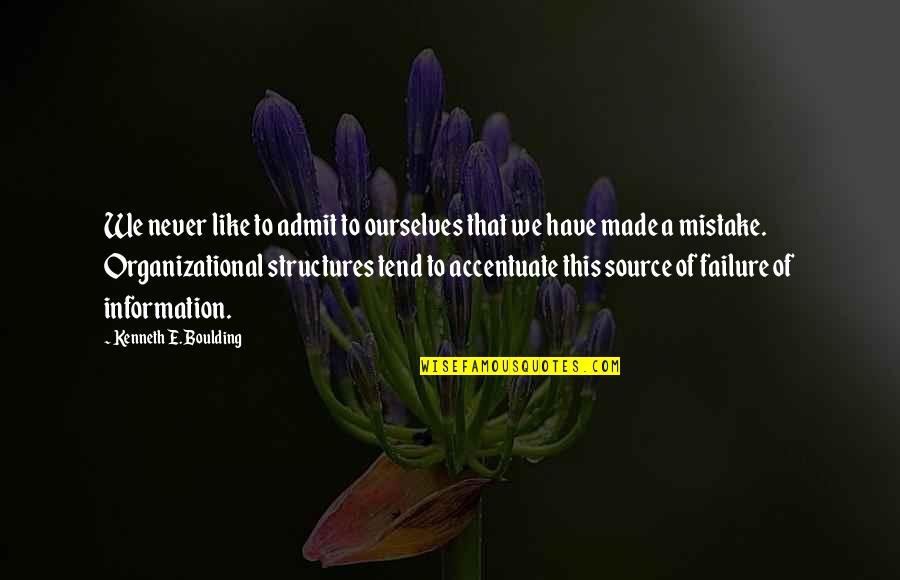 A Mistake Quotes By Kenneth E. Boulding: We never like to admit to ourselves that