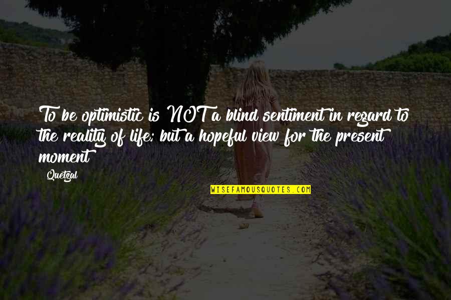 A Moment In Life Quotes By Quetzal: To be optimistic is NOT a blind sentiment