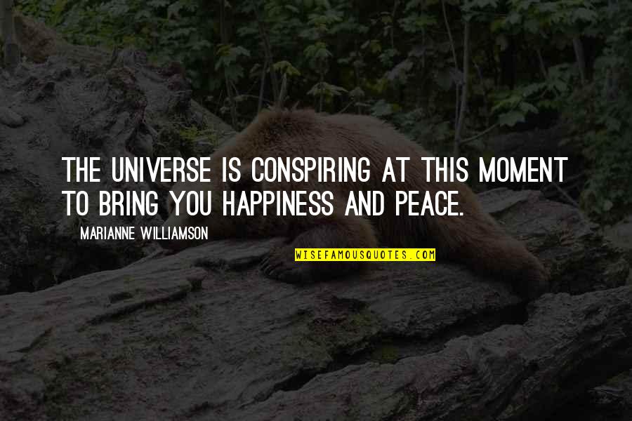 A Moment Of Peace Quotes By Marianne Williamson: The universe is conspiring at this moment to