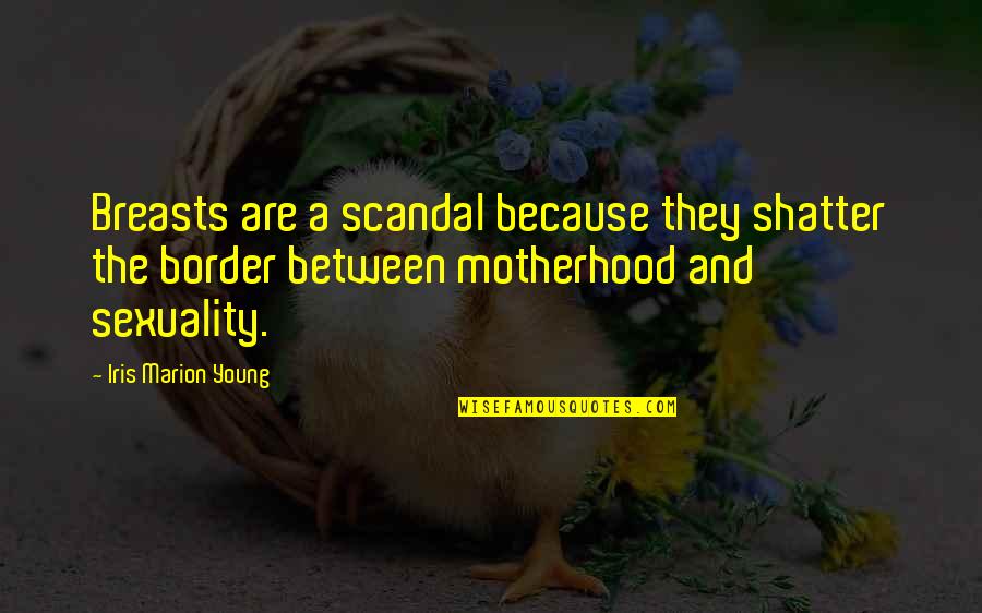 A Motherhood Quotes By Iris Marion Young: Breasts are a scandal because they shatter the