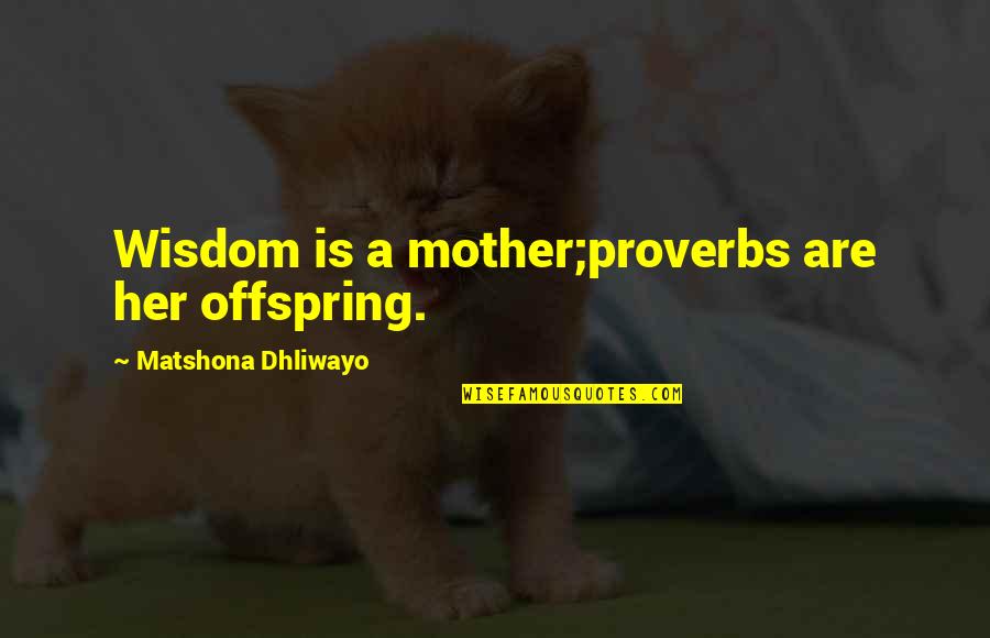 A Mother's Wisdom Quotes By Matshona Dhliwayo: Wisdom is a mother;proverbs are her offspring.
