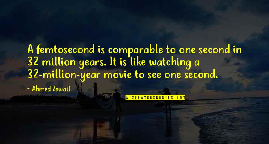 A Movie Quotes By Ahmed Zewail: A femtosecond is comparable to one second in