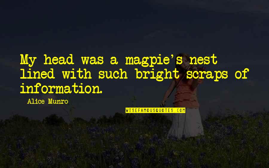 A Nest Quotes By Alice Munro: My head was a magpie's nest lined with