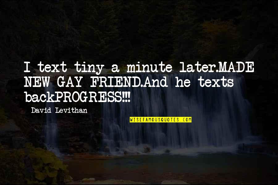 A New Friend Quotes By David Levithan: I text tiny a minute later.MADE NEW GAY