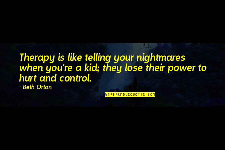 A Nightmare Quotes By Beth Orton: Therapy is like telling your nightmares when you're