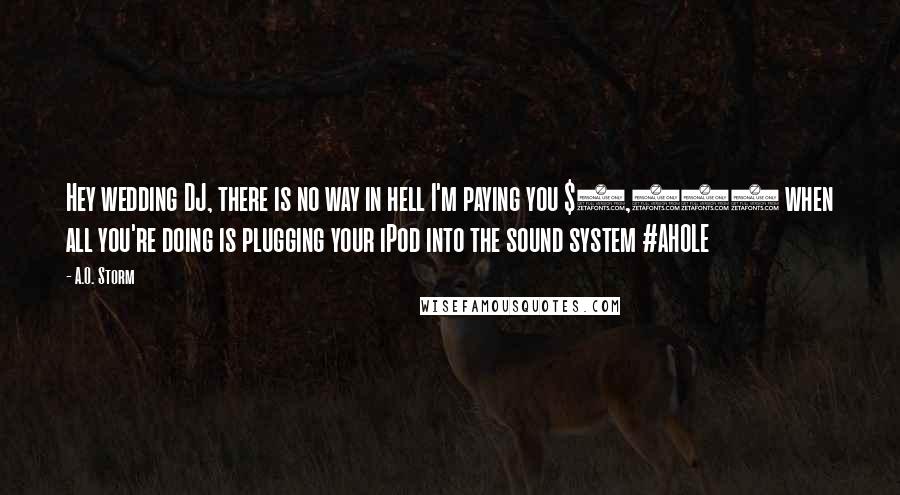 A.O. Storm quotes: Hey wedding DJ, there is no way in hell I'm paying you $1,000 when all you're doing is plugging your iPod into the sound system #AHOLE