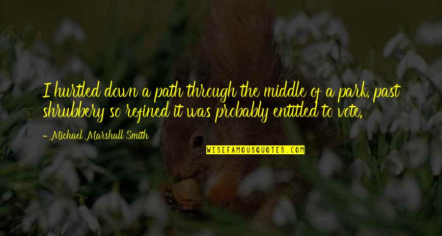 A Path Through Quotes By Michael Marshall Smith: I hurtled down a path through the middle