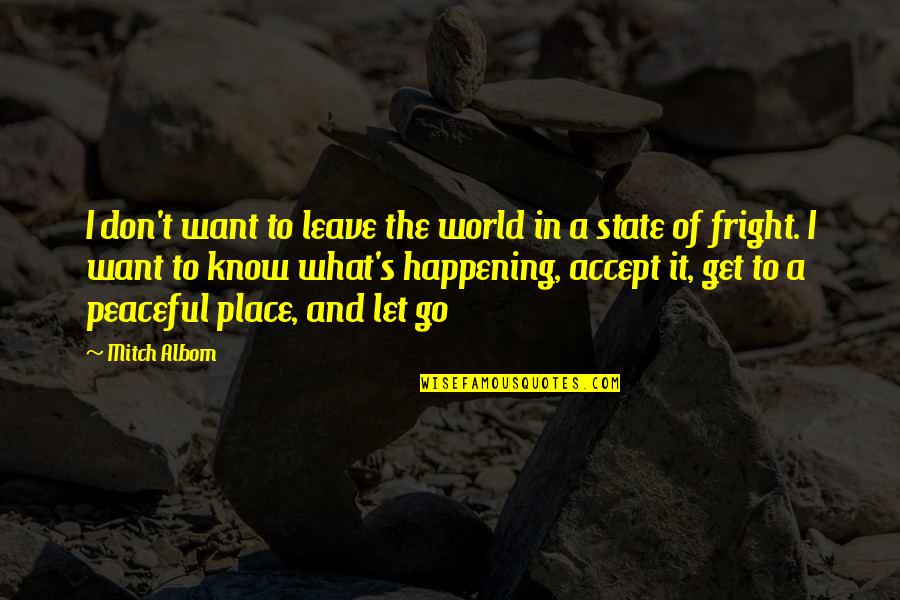 A Peaceful World Quotes By Mitch Albom: I don't want to leave the world in