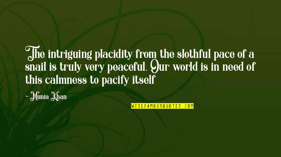 A Peaceful World Quotes By Munia Khan: The intriguing placidity from the slothful pace of
