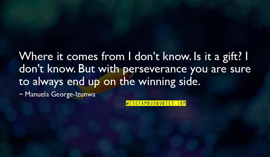 A Perseverance Quotes By Manuela George-Izunwa: Where it comes from I don't know. Is