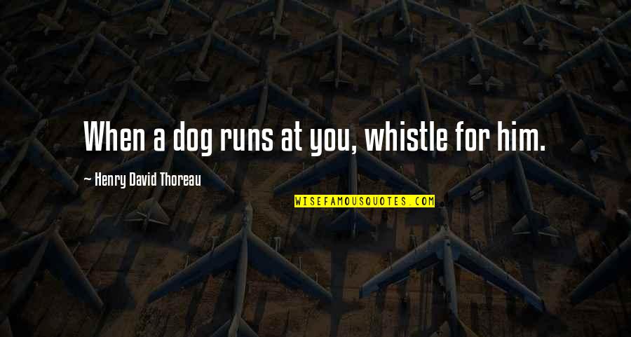 A Pet Quotes By Henry David Thoreau: When a dog runs at you, whistle for
