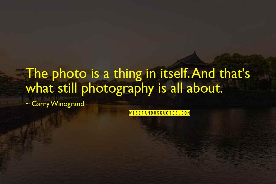 A Photo Is Quotes By Garry Winogrand: The photo is a thing in itself. And