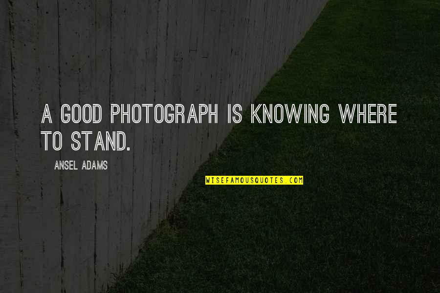 A Photograph Quotes By Ansel Adams: A good photograph is knowing where to stand. A Photograph Quotes By Ansel Adams: A good photograph is knowing where to stand.