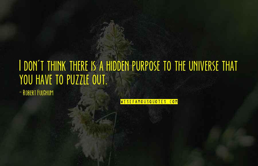 A Puzzle Quotes By Robert Fulghum: I don't think there is a hidden purpose