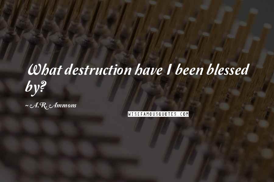 A.R. Ammons quotes: What destruction have I been blessed by?