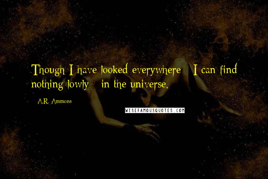 A.R. Ammons quotes: Though I have looked everywhere / I can find nothing lowly / in the universe.